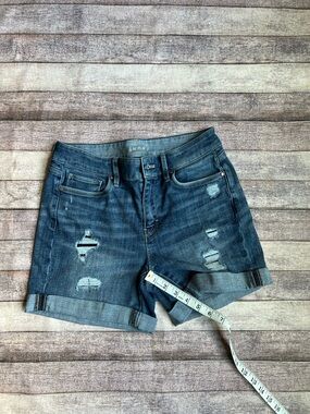 White House Black Market Distressed Dark Blue Denim Rolled-Hem Shorts 5” shorts